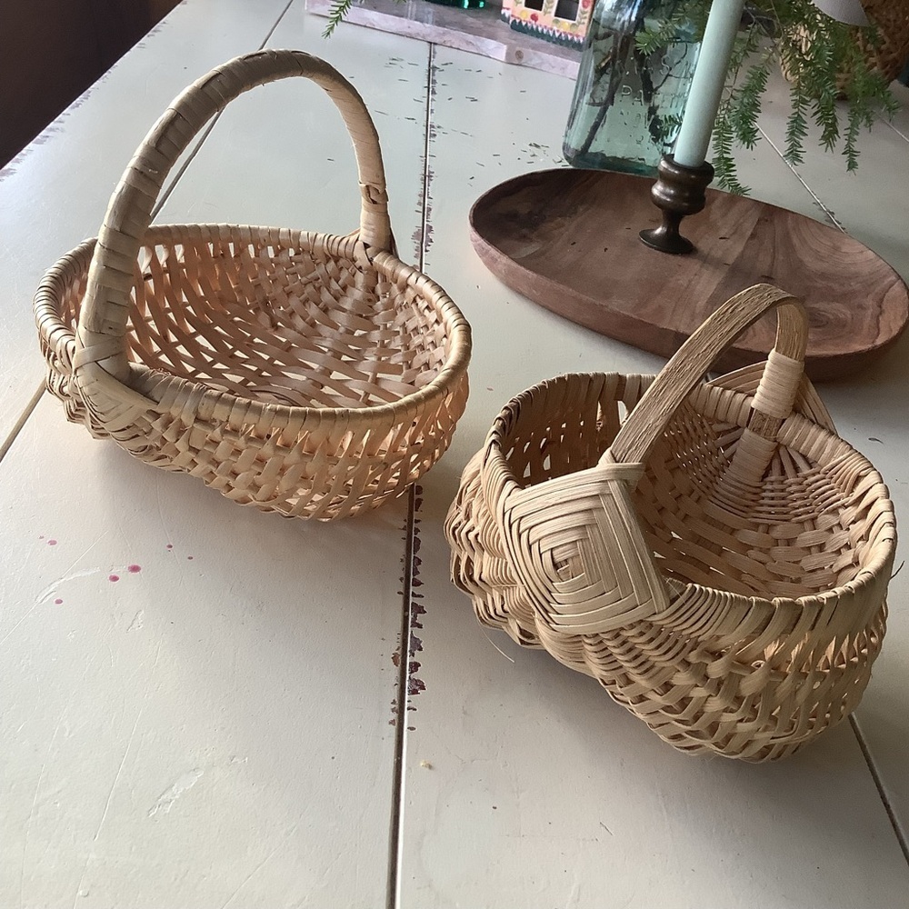 Vintage Set of 2 Woven Small Berry Egg Baskets